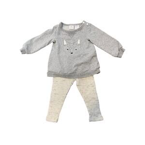 Dylan & Abby gray 2 piece pants set fox embroidered leggings knit comfy 12mo
